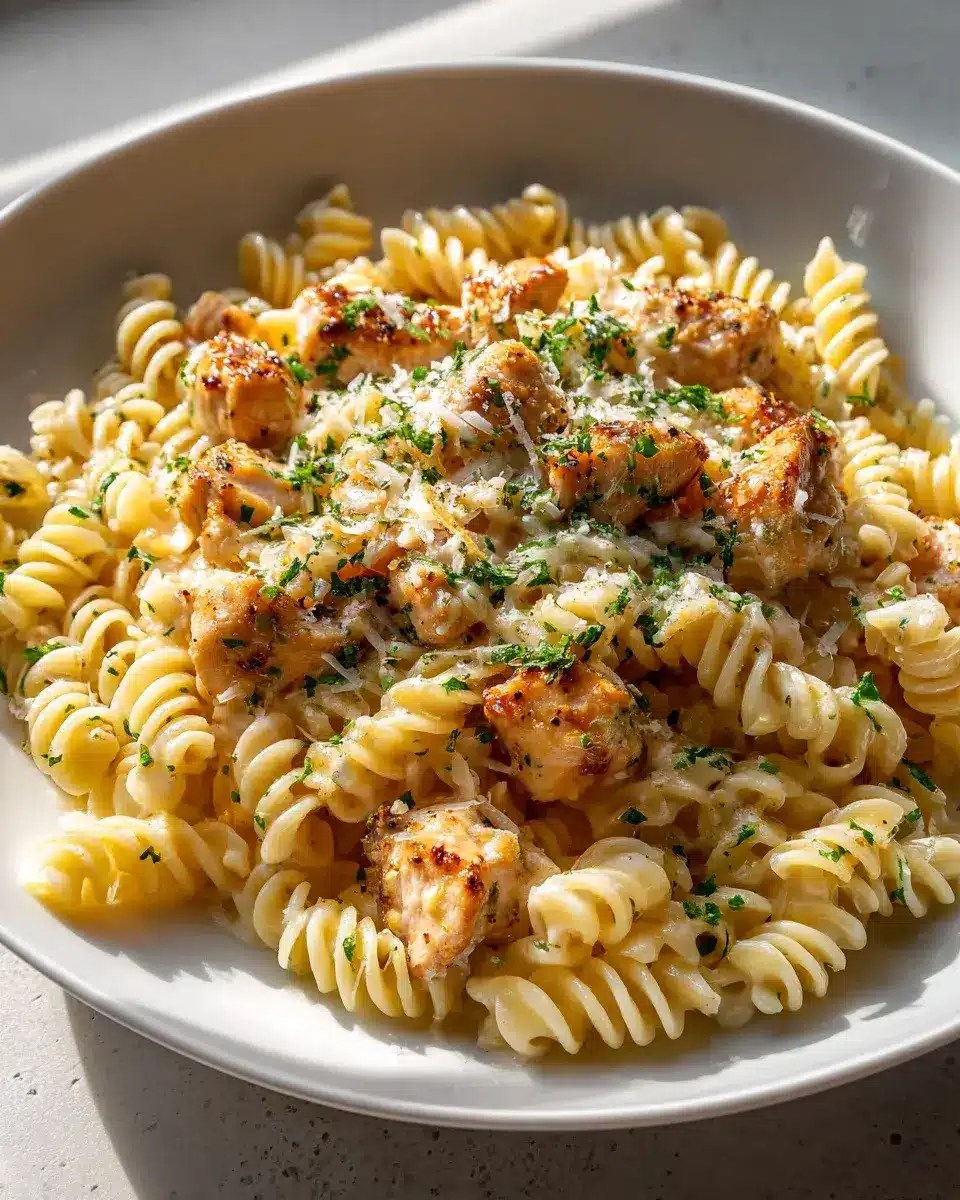 Twisted Pasta With Honey Garlic Chicken And Parmesan Cream