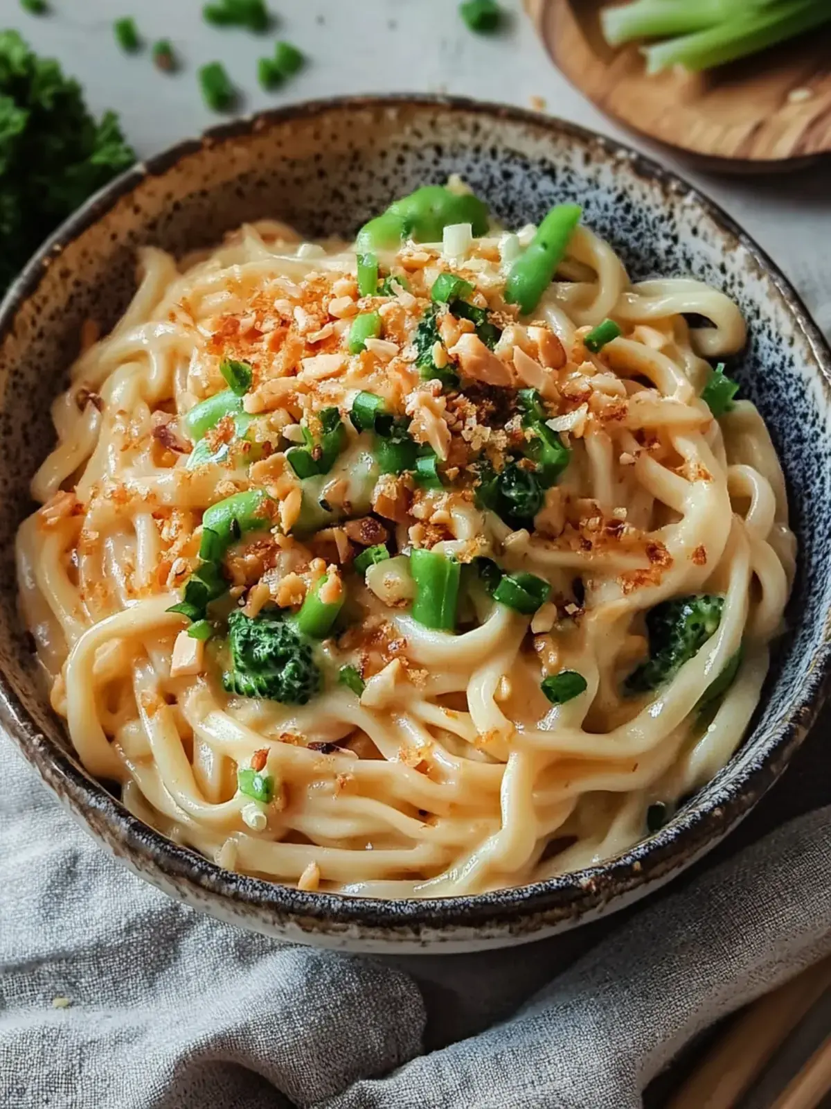 Udon Nudeln mit Erdnusssauce und Gemyse