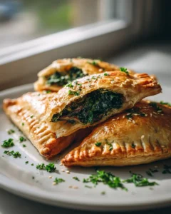 Vegane Spinat-Zwiebel-Handpasteten mit knusprigem Teig