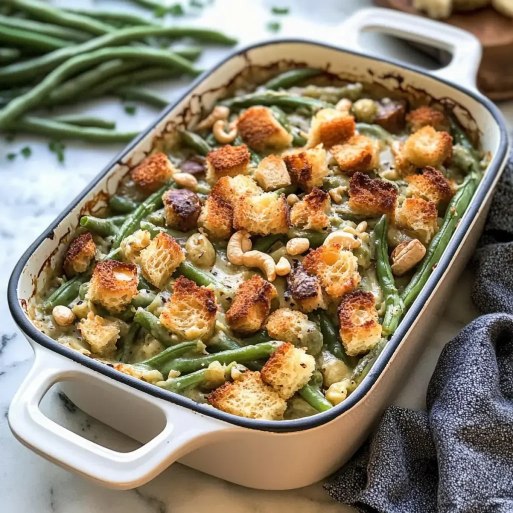 Veganer Grüner Bohneneintopf mit Cashew Creme