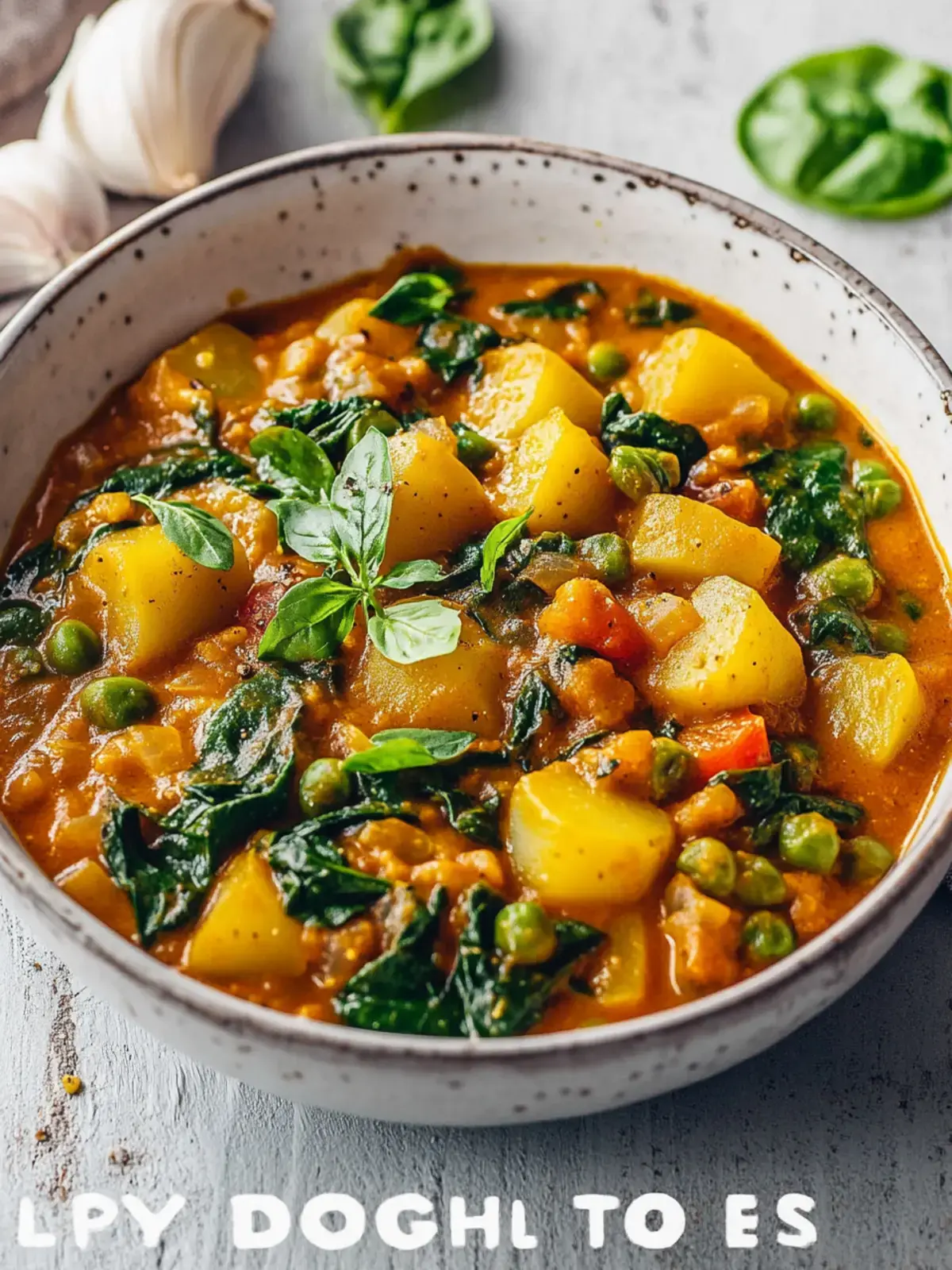 Veganes Kartoffelcurry mit Spinat und Erbsen