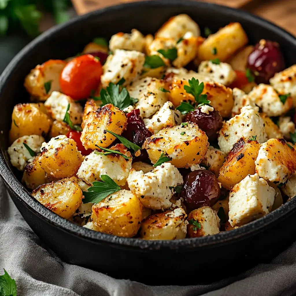 Vegetarische Feta-Kartoffeln mit Ofengemüse