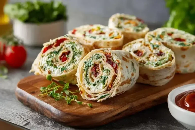 Vegetarische Wrap Röllchen mit Rucola und Tomaten
