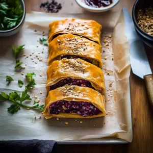 Vegetarischer Rotkohlstrudel