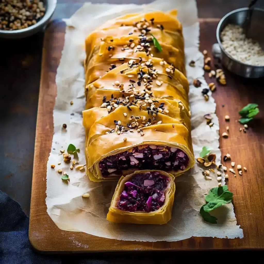 Vegetarischer Rotkohlstrudel