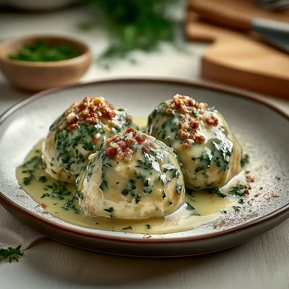 Walnuss Spinatknödel