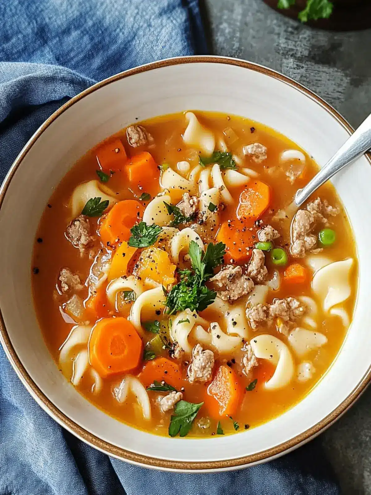 Wärmende Nudel-Hack-Suppe