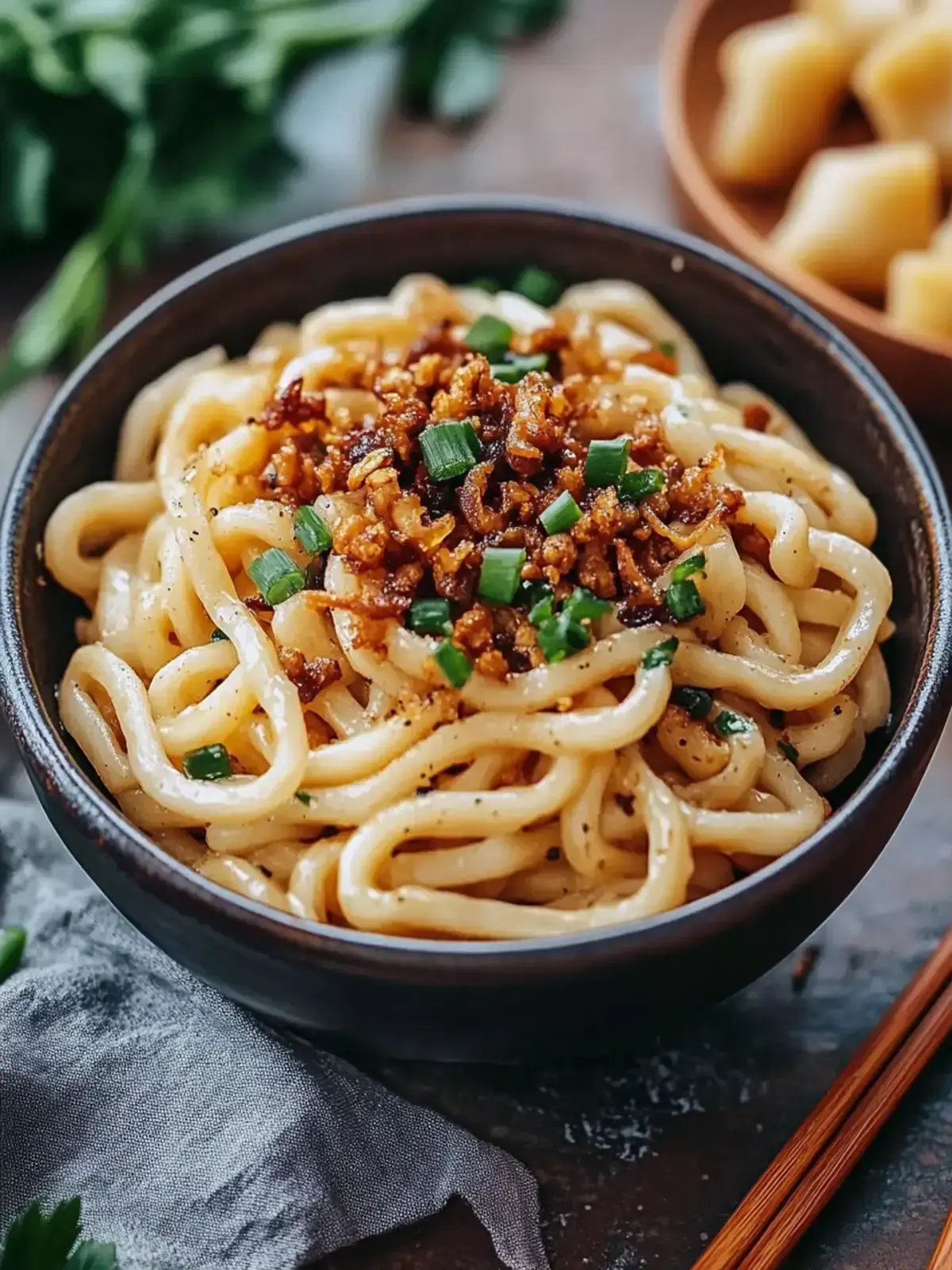 Würzige Knoblauch Udon Nudeln