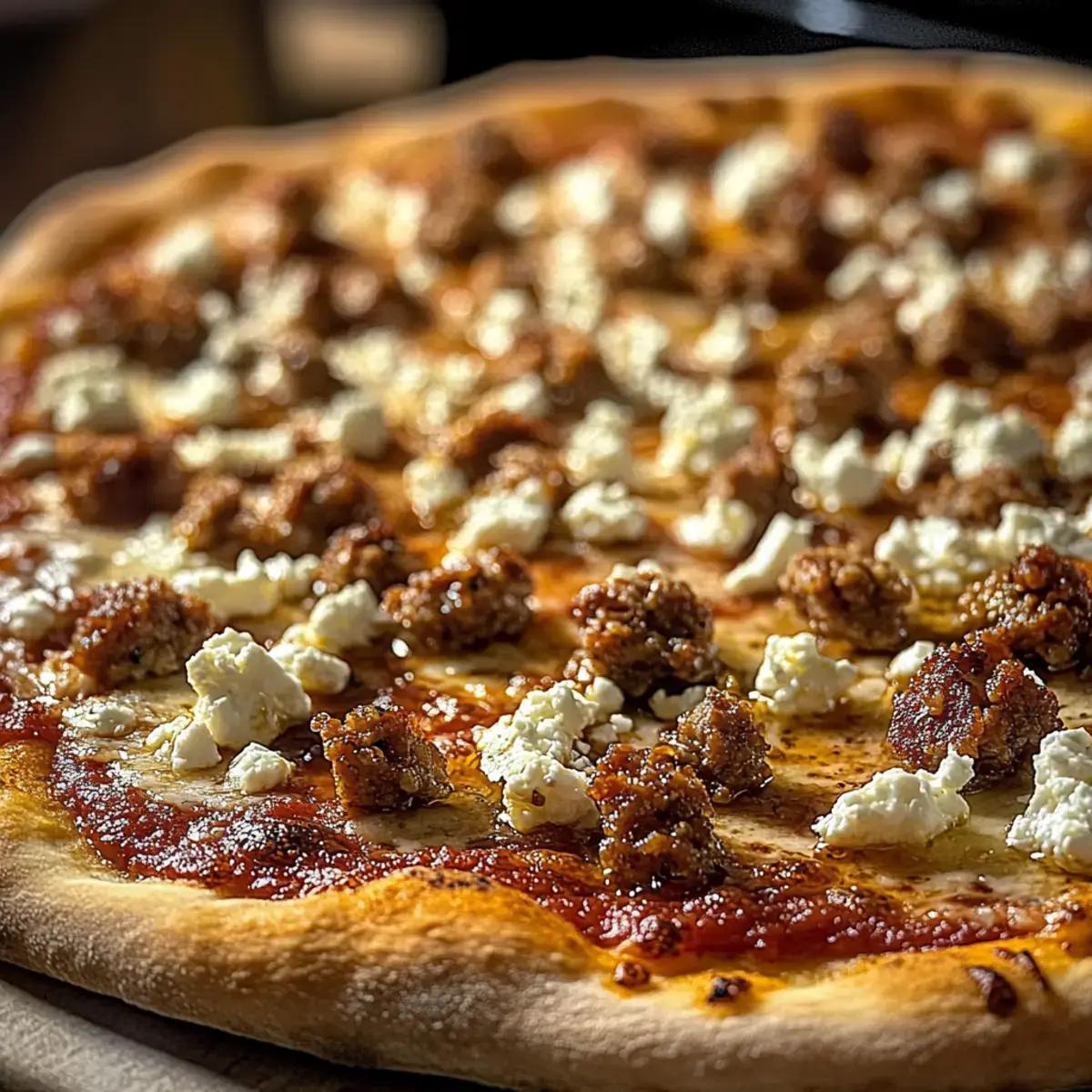 Würzige Wurst Feta Honig Pizza