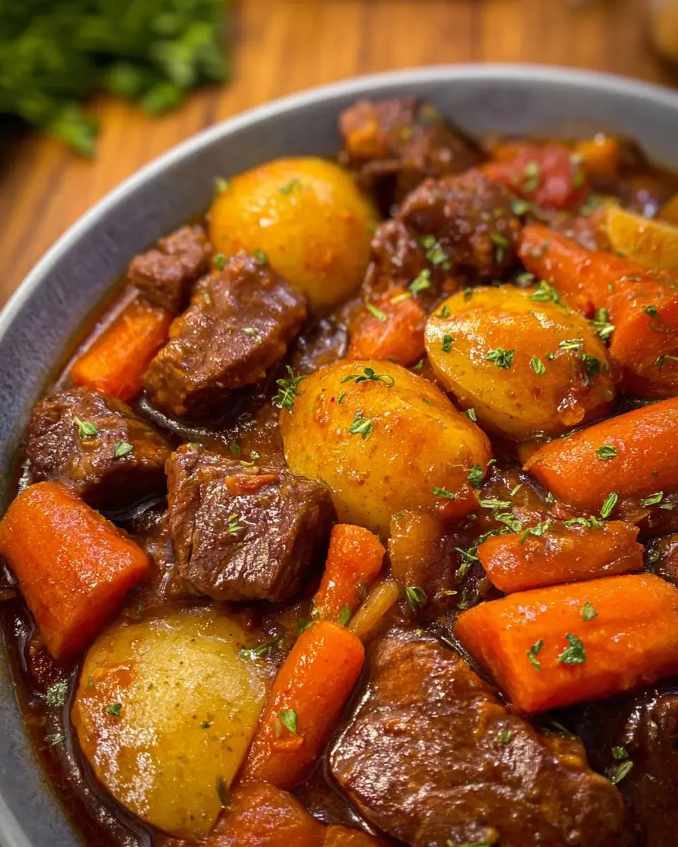 Zarter Gulasch Eintopf mit Kartoffeln und Möhren
