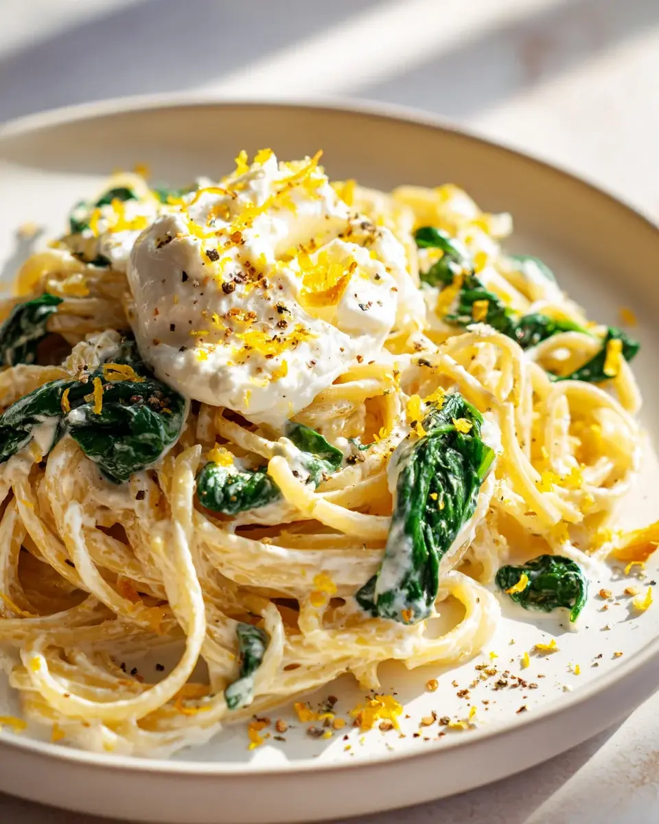 Zitronen Burrata Pasta Mit Spinat