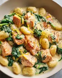 Zitronen-Lachs-Gnocchi mit Spinatzauber