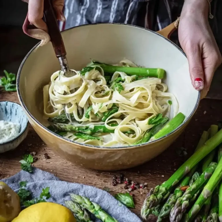 Zitronen Pasta mit grünem Spargel