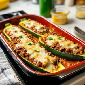 Zucchini-Boote mit Rinderhackfleisch