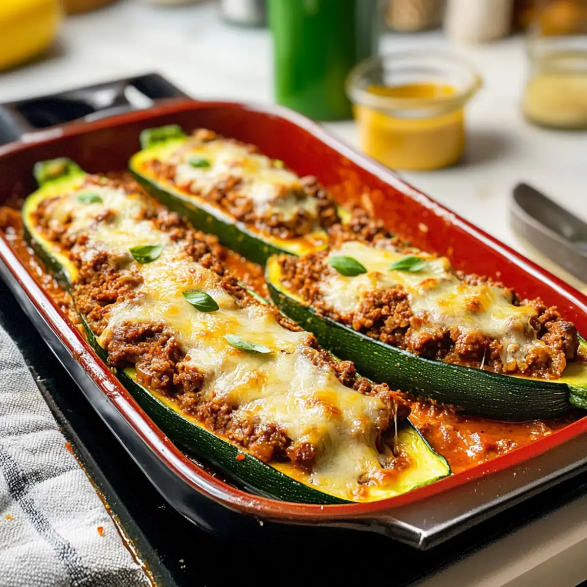 Zucchini-Boote mit Rinderhackfleisch