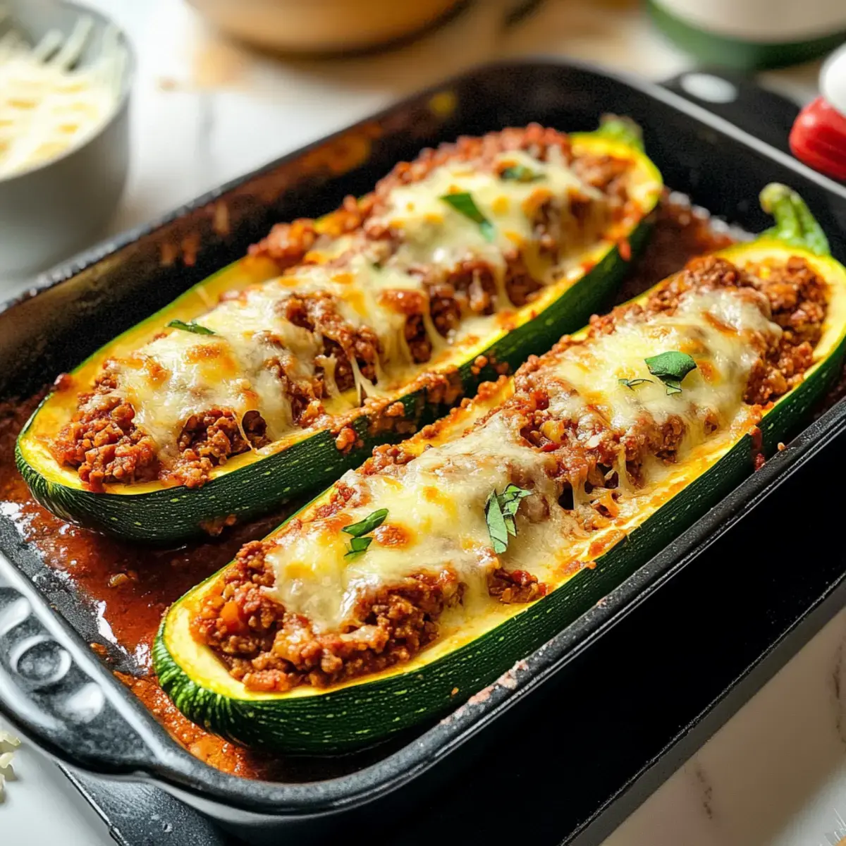 Zucchini-Boote mit Rinderhackfleisch