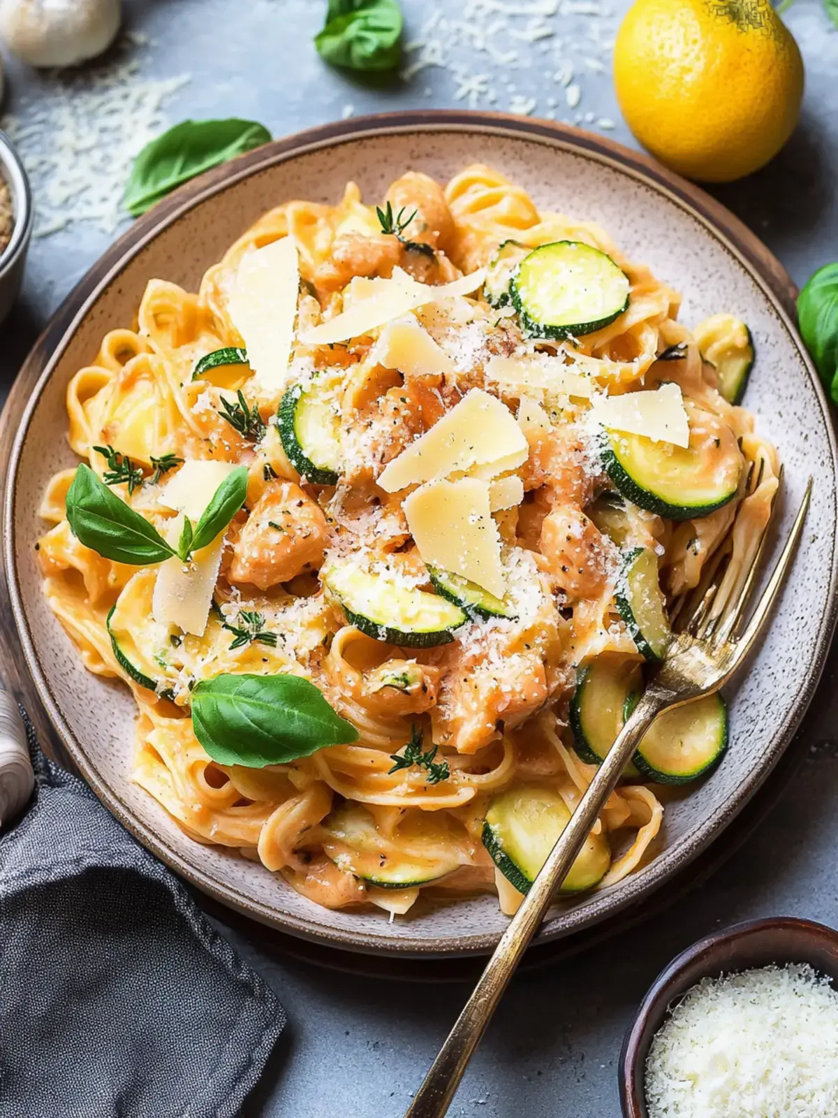 Zucchini Parmesan Pasta Hähnchen Pinienkerne