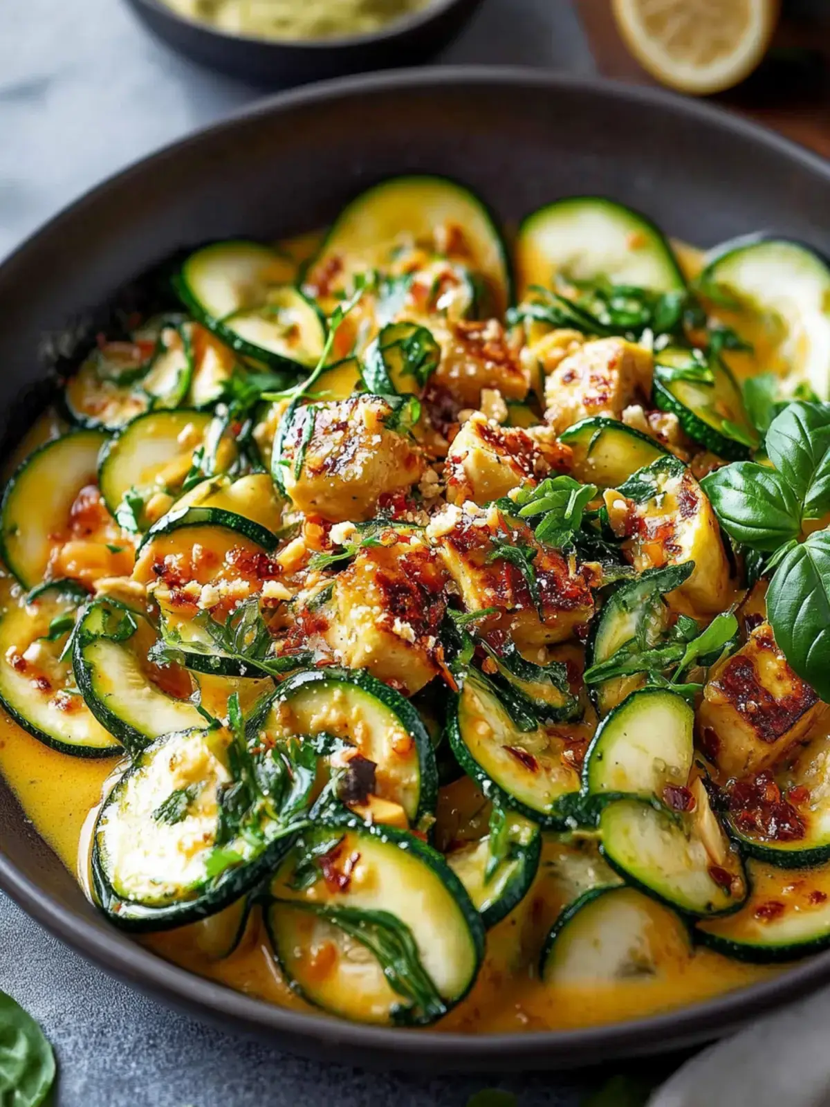 Zucchini und Bohnen Pfannengericht mit Erdnussbutter