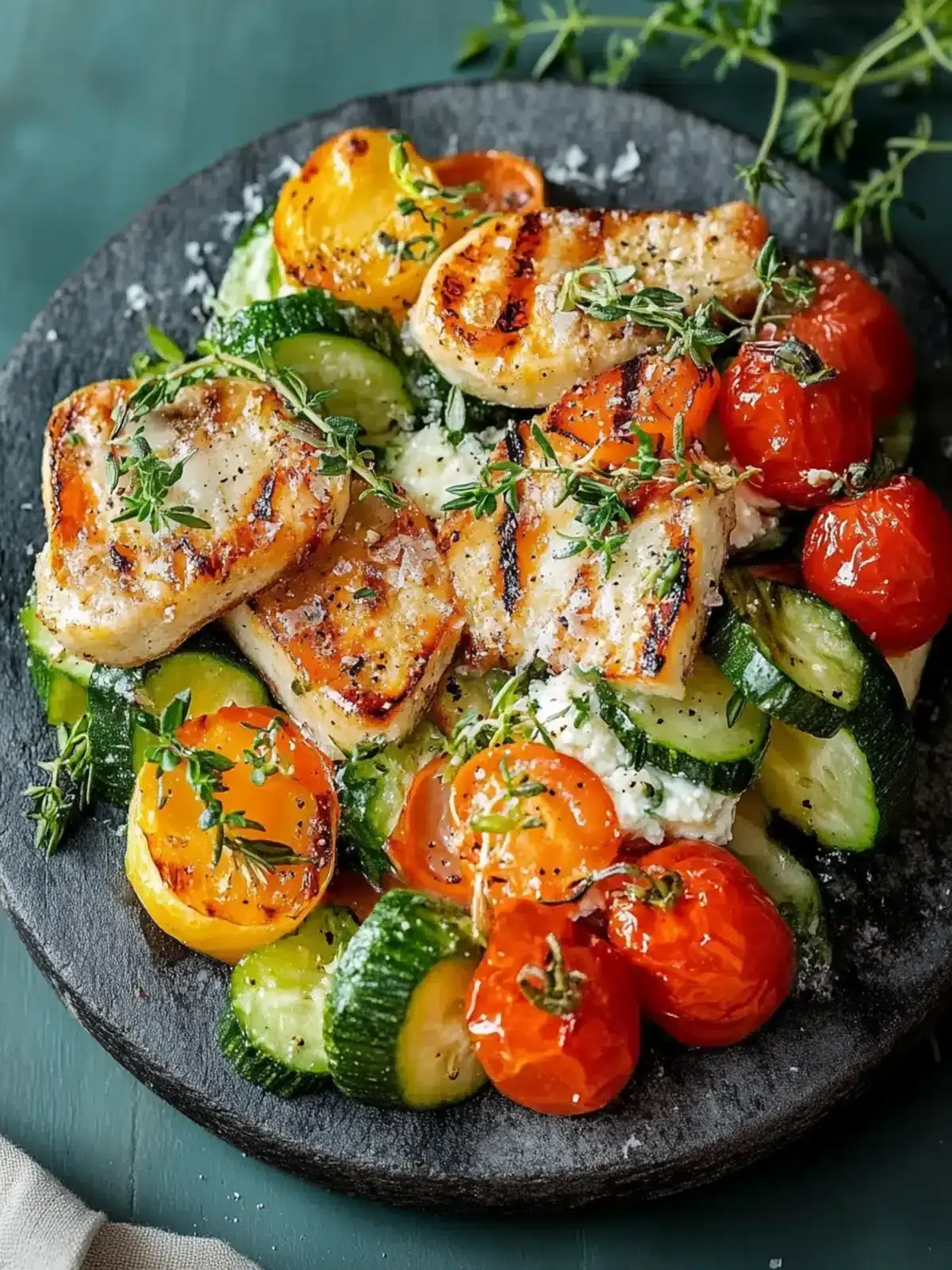 beladene Hähnchen- und Gemüsepfanne