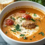 cremige Rinderwurst Tomaten Frischkyse Suppe