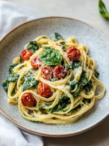 Cremige Spinat-Pasta mit getrockneten Tomaten