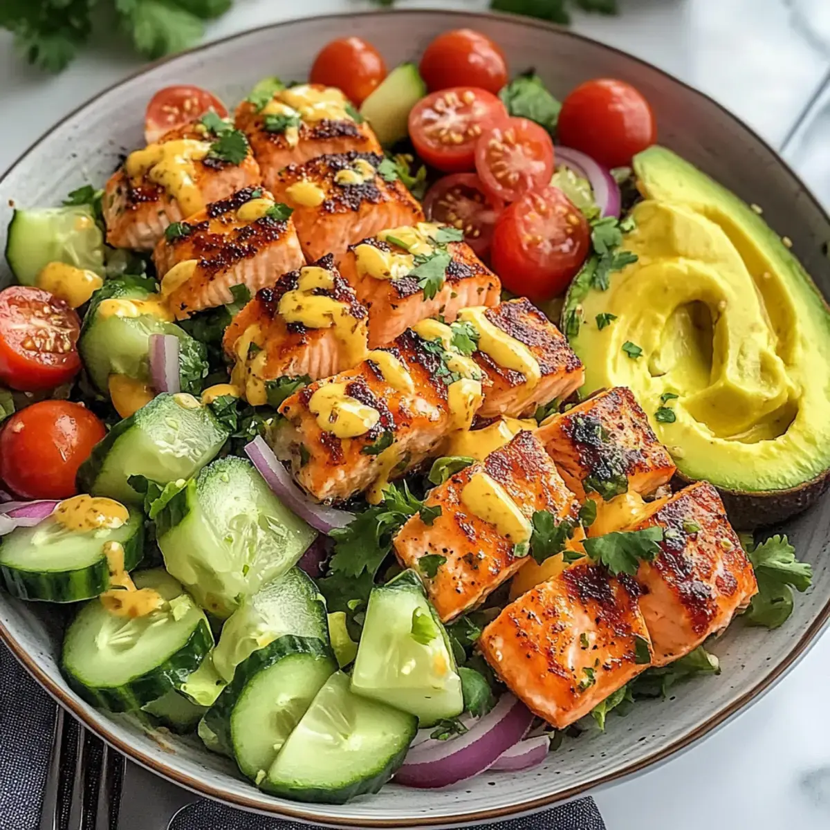 cremiger Bang Bang Lachs Salat