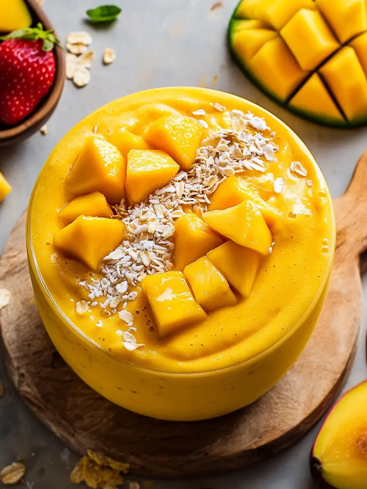 dick und cremig Mango Smoothie Schyssel