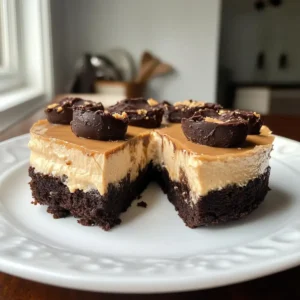 Dreischichtige gesunde Brownie-Erdnussbutter-Käsekuchen
