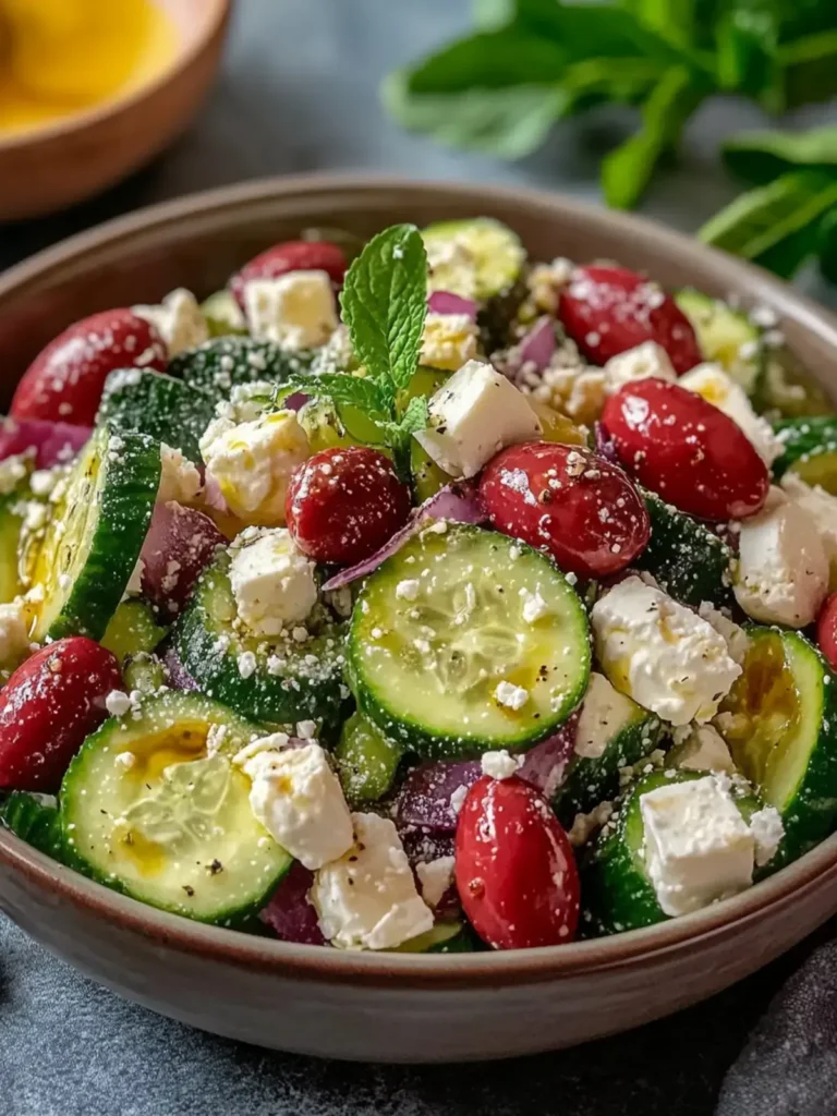 Frischer griechischer Gurkensalat mit Feta – Einfaches Rezept