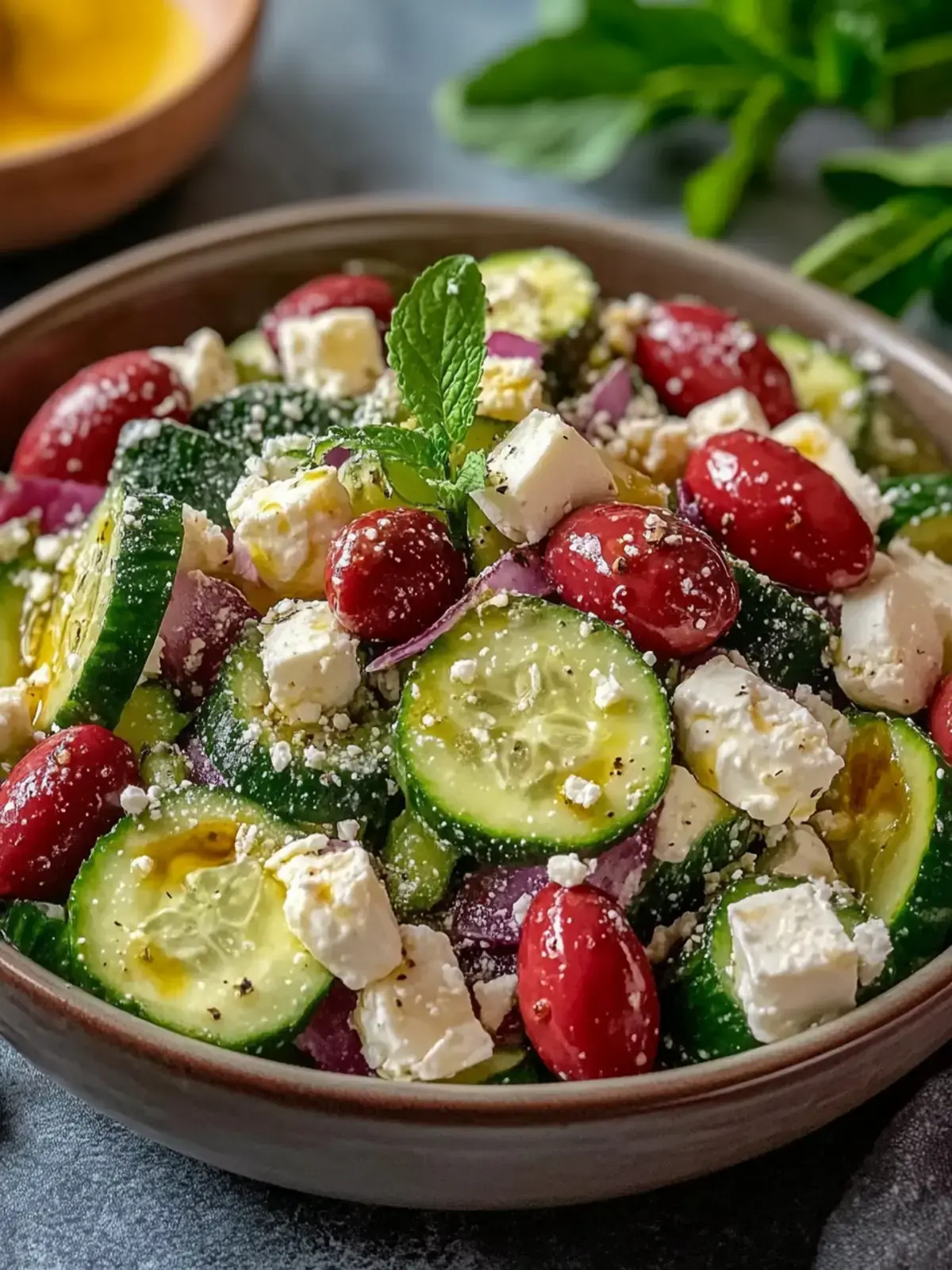 frischer griechischer gurkensalat mit feta