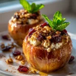 gebackene ypfel mit feta honig und cranberries