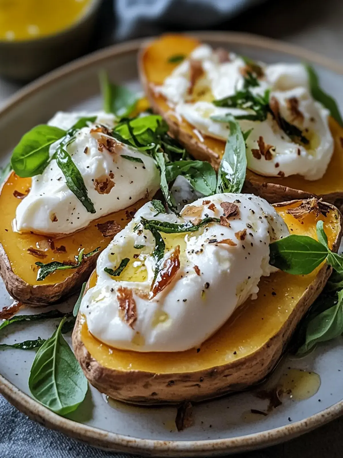 gefüllte Süßkartoffeln mit Burrata