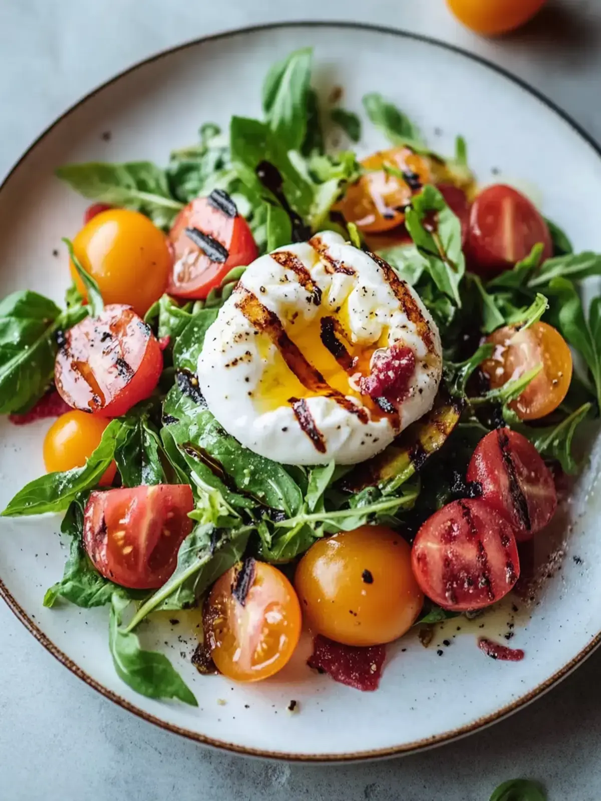 herrlicher gegrillter Nektarinen Burrata Salat