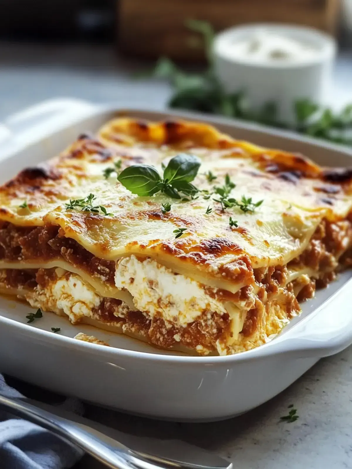 hochproteinhaltige Hüttenkäse-Lasagne