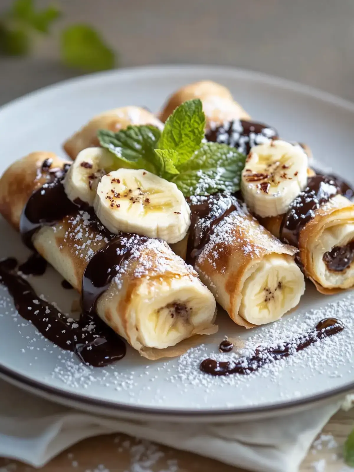 knusprige süße Frühlingsrollen mit Banane und Schokolade