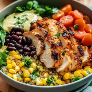 Leckere Hähnchen- und Quinoa-Dinner-Schüssel für beschäftigte Wochentage