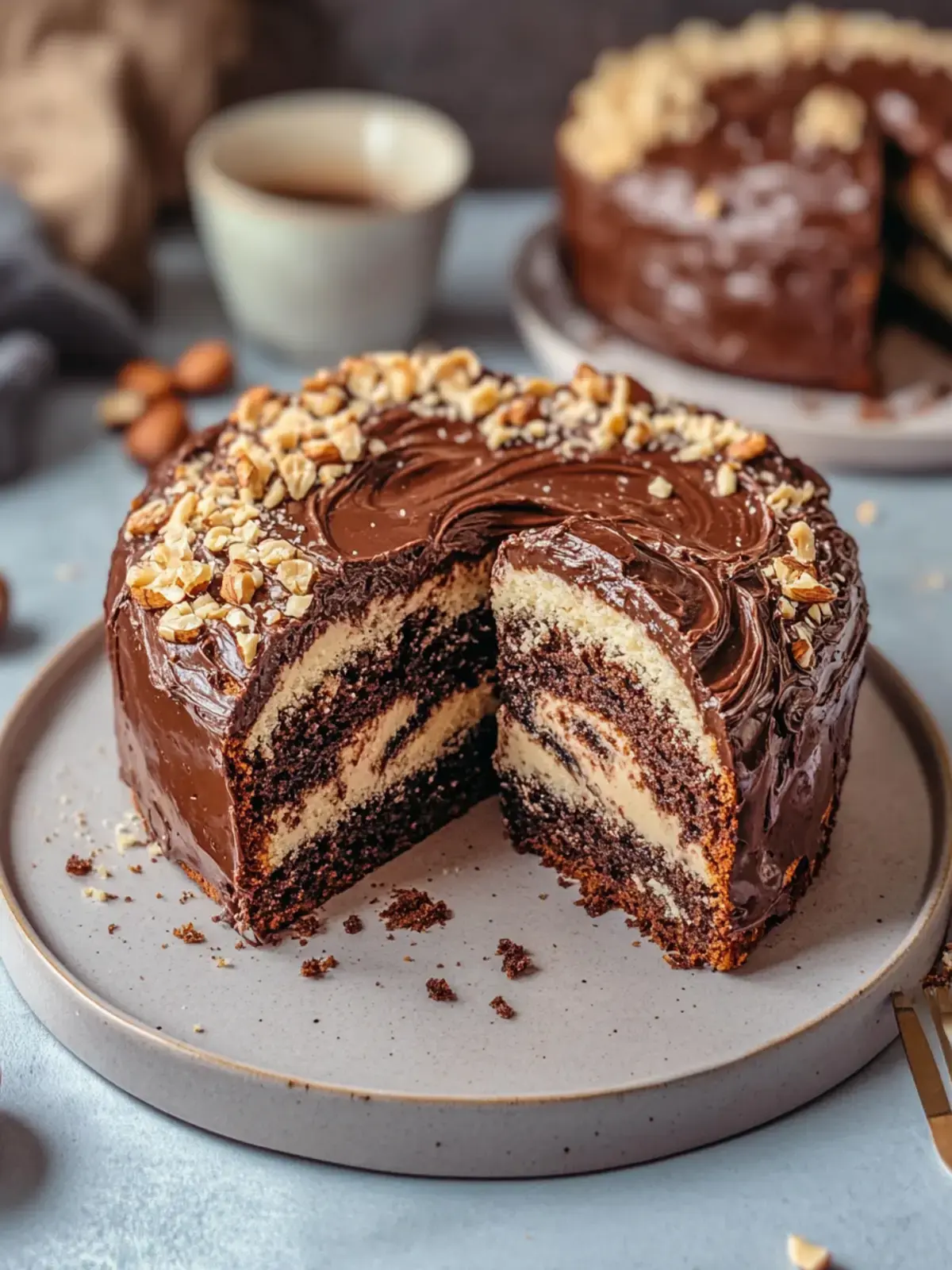 saftiger Nuss-Marmorkuchen mit Nutella-Topping