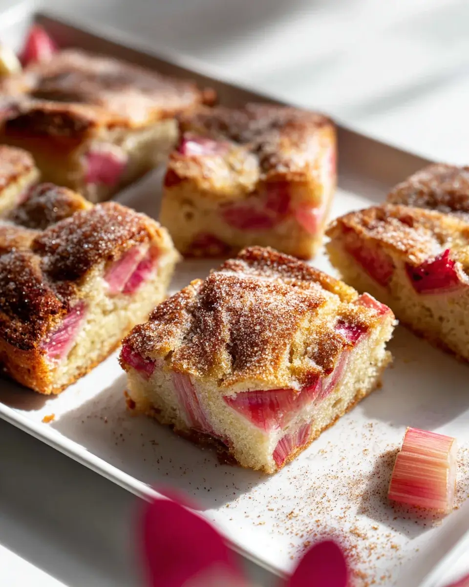 saftiger rhabarberkuchen vom blech mit zimt zucker kruste