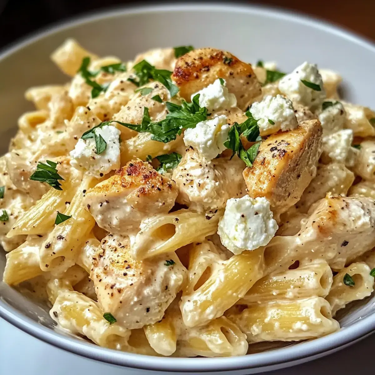 Cremige Hähnchen Feta Pasta