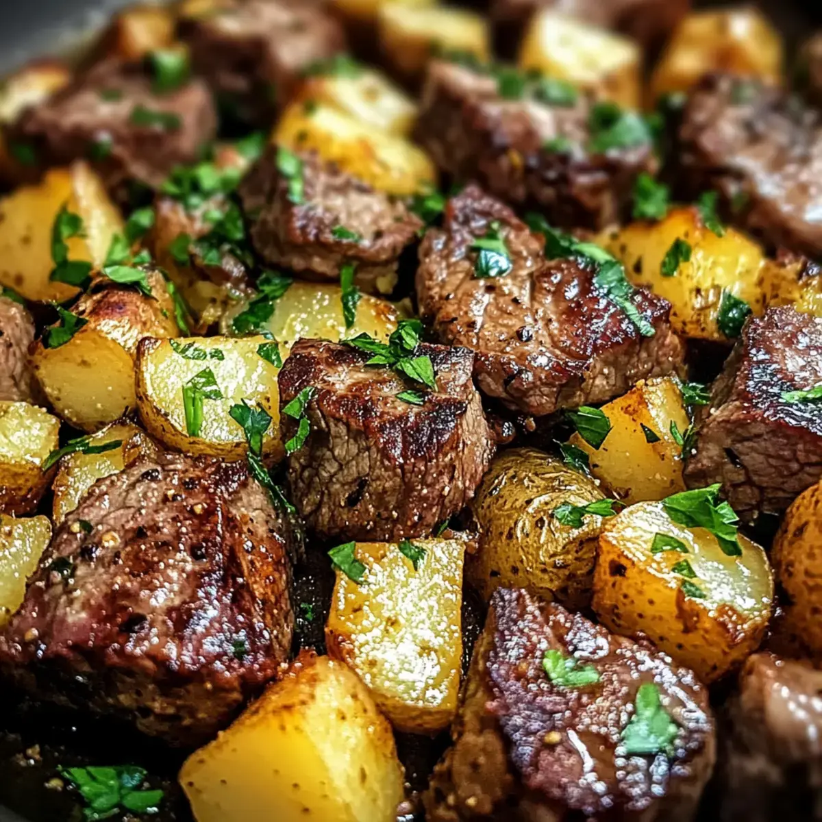 Cremige Knoblauchbutter Rinderbissen und Kartoffeln