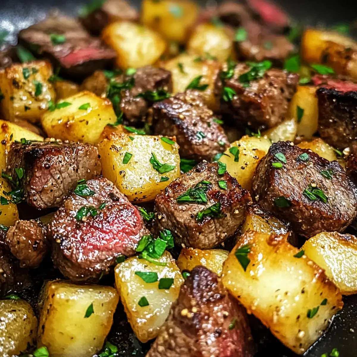Cremige Knoblauchbutter Rinderbissen und Kartoffeln