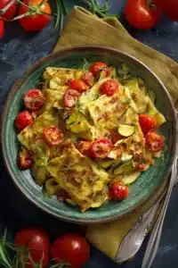 Cremige Maultaschenpfanne mit Zucchini und Tomaten
