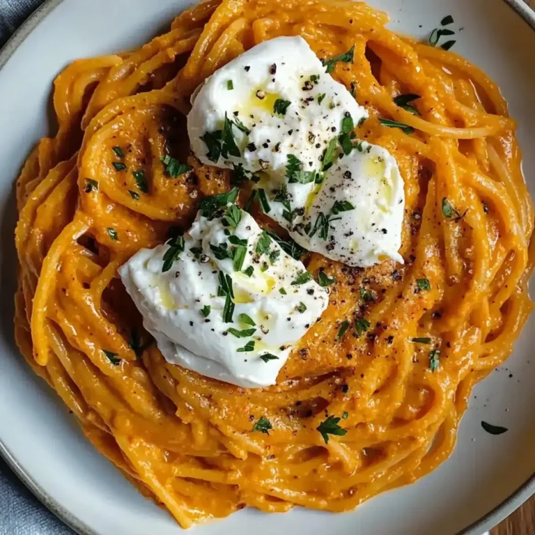 Cremige Paprika-Pasta mit Burrata und Kräutern