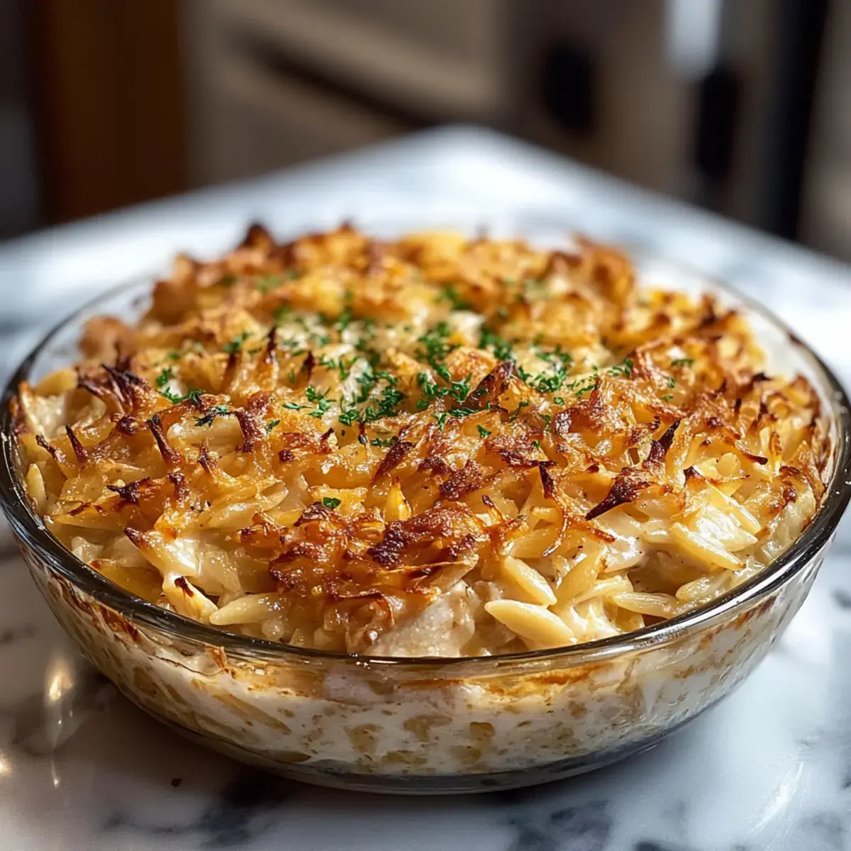 Französische Zwiebel Hähnchen Orzo