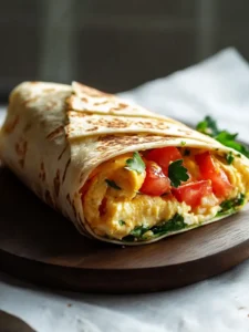 Frühstückswrap mit Ei, Käse und Tomaten