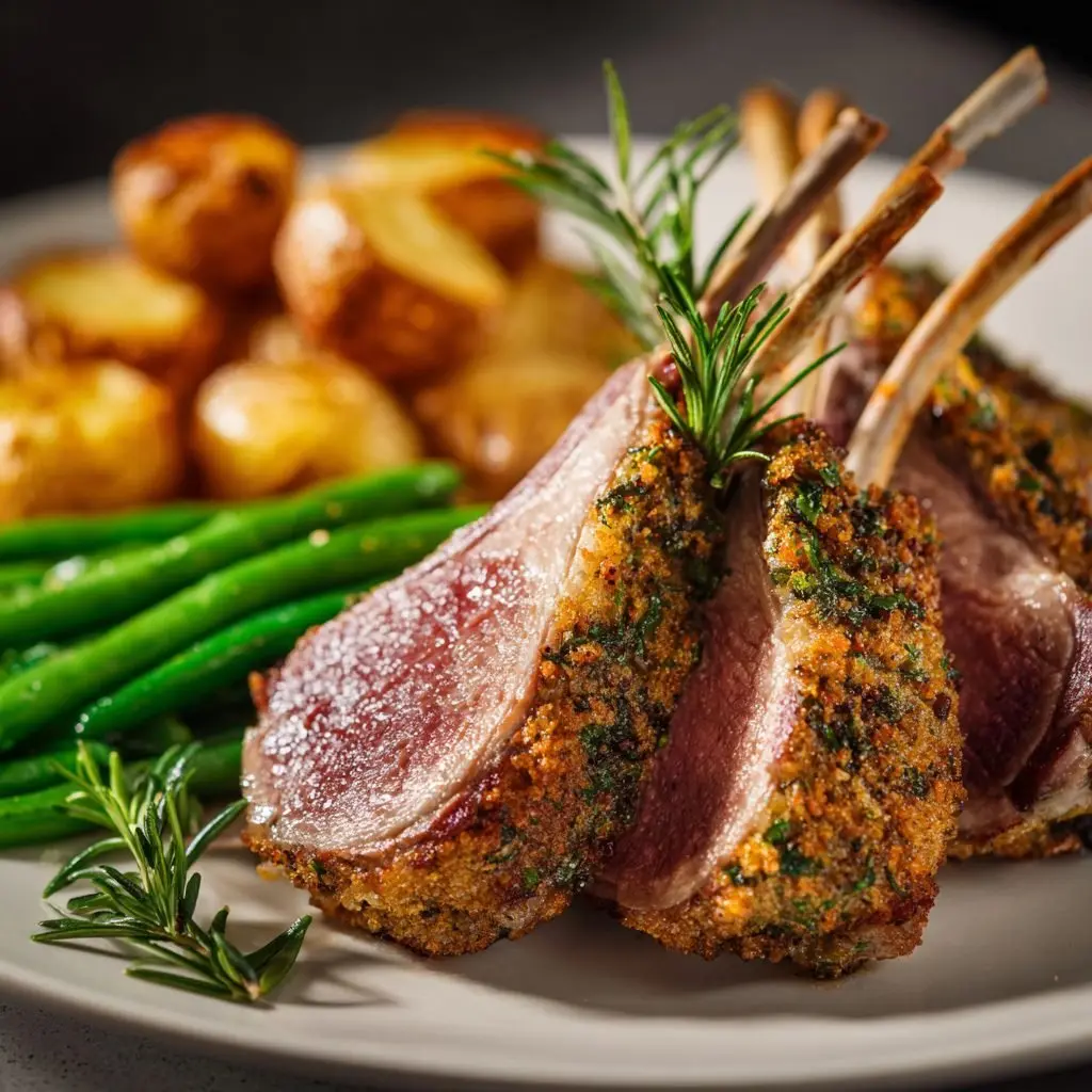 Gebratene Lammkarrees mit Kräuterkruste
