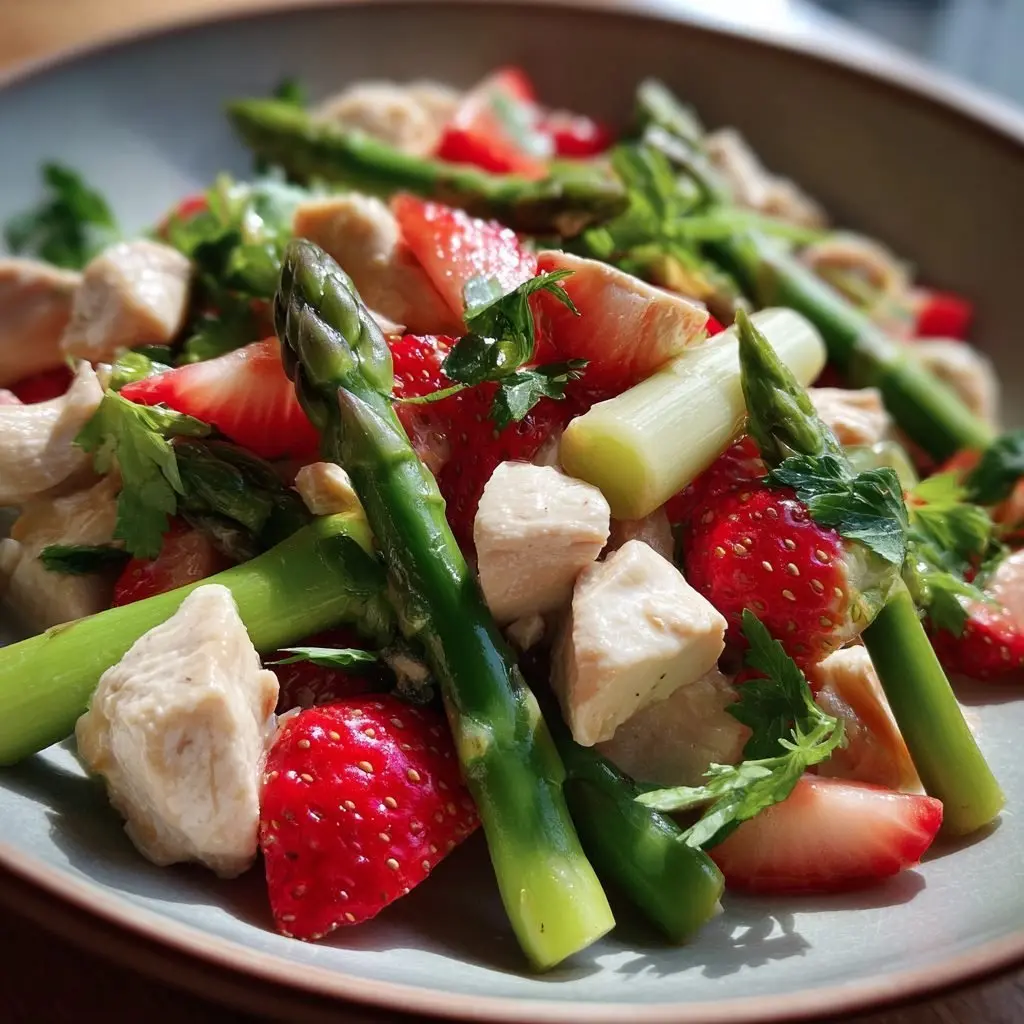 Geflügelsalat mit Spargel und Erdbeeren