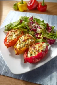 Gefüllte Feta Paprika mit buntem Salat