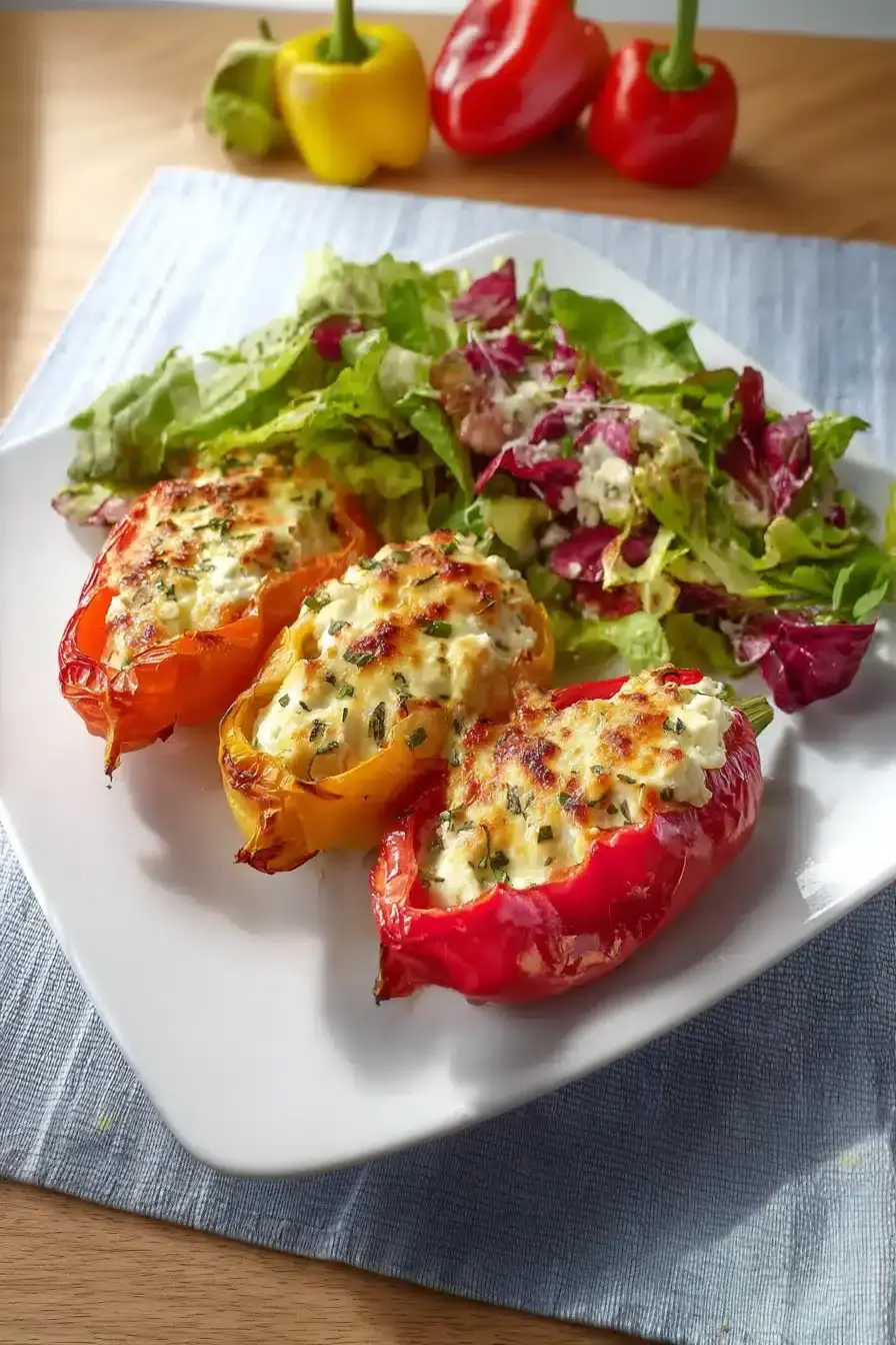 Gefüllte Feta Paprika buntem Salat