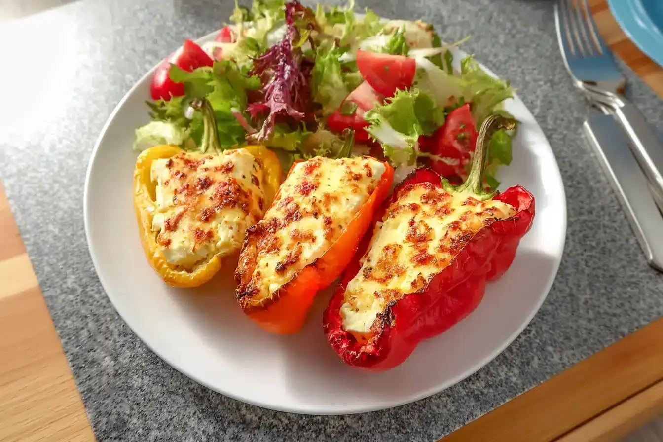Gefüllte Feta Paprika buntem Salat